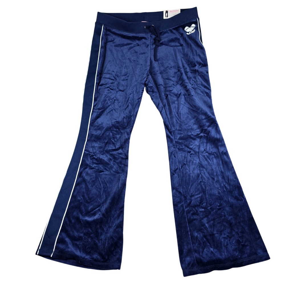 Juicy Couture Velour Pant Women XXL Navy Blue Flare Side Stripe Pickleball Y2K